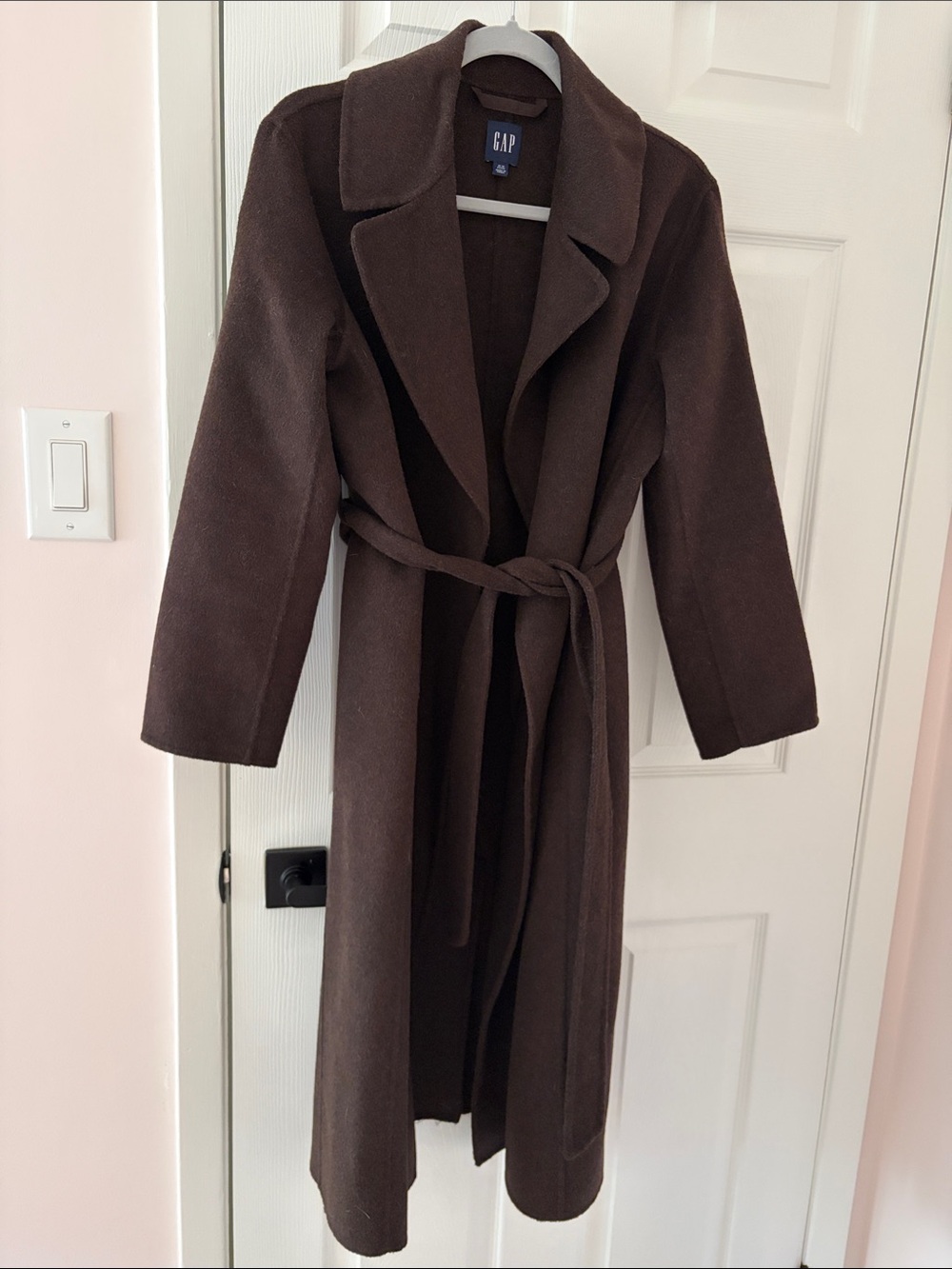 GAP Brown Long Belted Wool Coat size XS Petite
